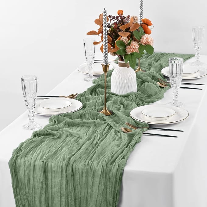 Kaasdoek Tafelloper - Saliegroen - 2 Stuks - 90 x 300 cm