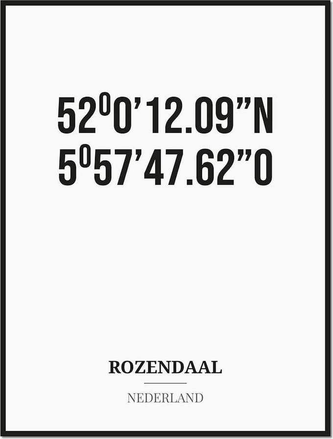 Poster/kaart ROZENDAAL met coördinaten