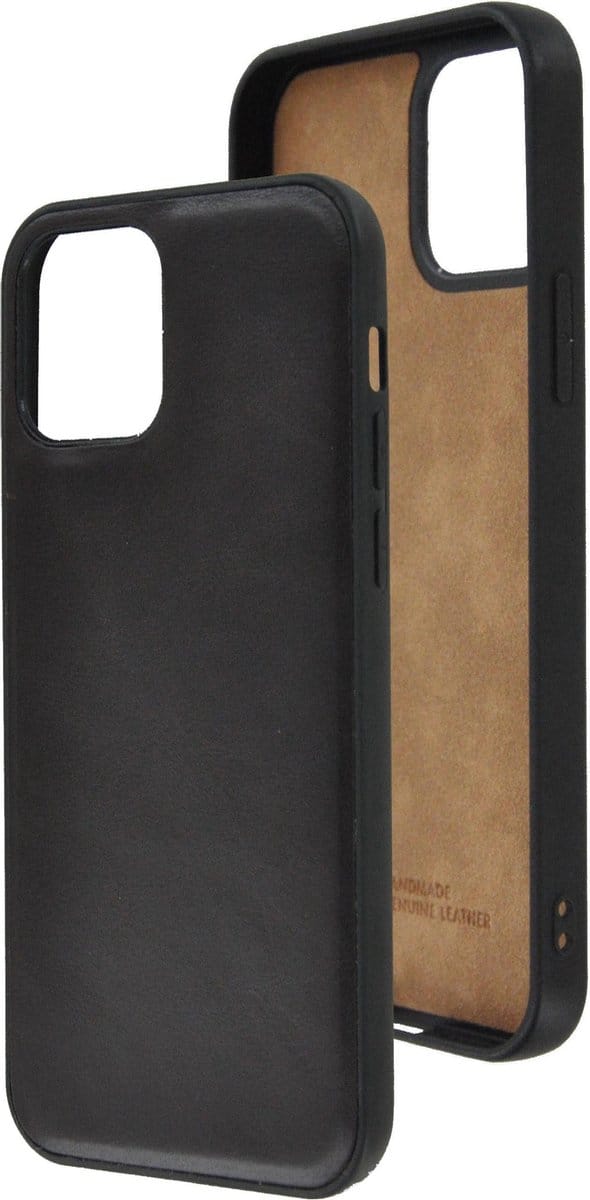 Geschikt voor iPhone 12 Pro Max Hoesje - iPhone 12 Pro Max hoesje Echt leer Back Cover P Case Donker Bruin