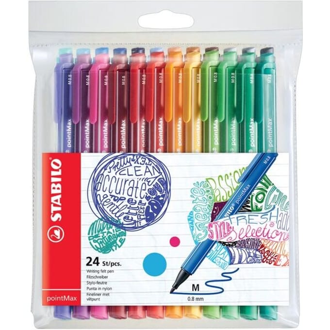 STABILO pointMax - Hardtip Fineliner 0,8 mm - Nylon Punt - Etui Met 24 Kleuren