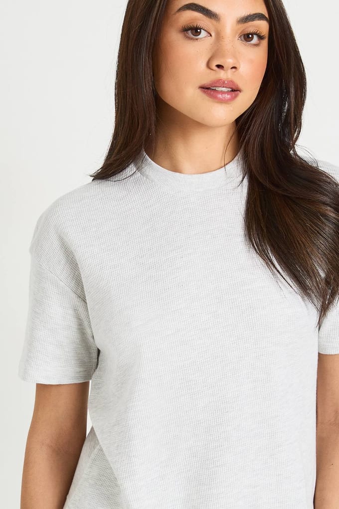 boohoo Dames Wafel T-shirt En Shorts Set | Ash Grey | Maat: 16