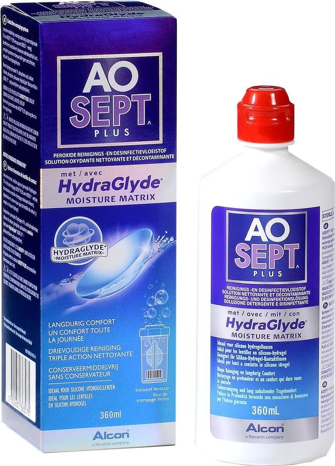Aosept Plus Met Hydraglyde + 1 Lenscase 360 Bewarings-en-reinigingsoplossing