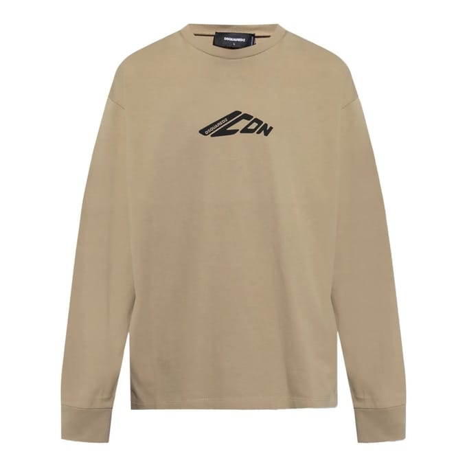 Dsquared2 Khaki T-shirt Met Lange Mouwen, Zwart, Elastisch, Met Iconisch Logo