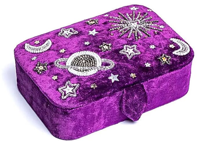 Sieraden / tarotdoos fluweel paars met galaxy