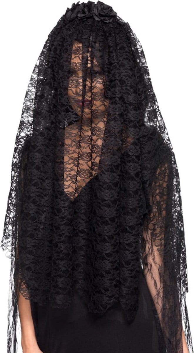 Bruidssluier verkleedaccessoire zwart - dames - 75 cm - Zombie sluier - Weduwe sluier
