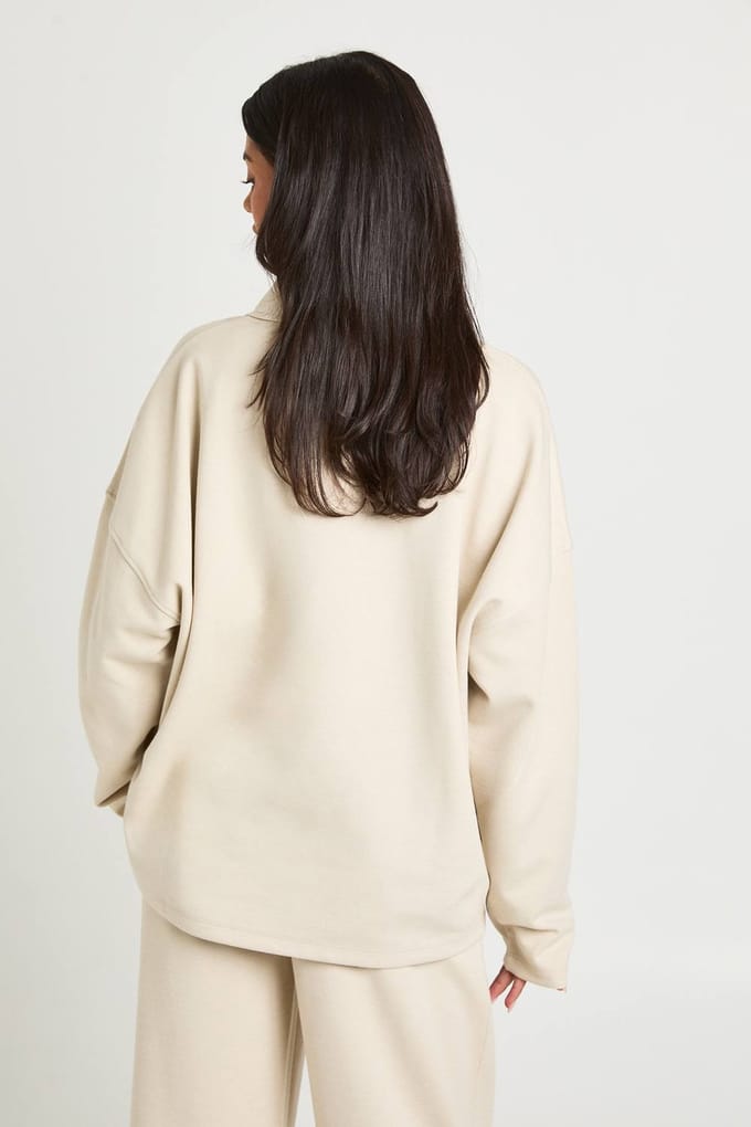 boohoo Dames Interlock Rugby Sweatshirt met Kraag | Cream | Maat: XS
