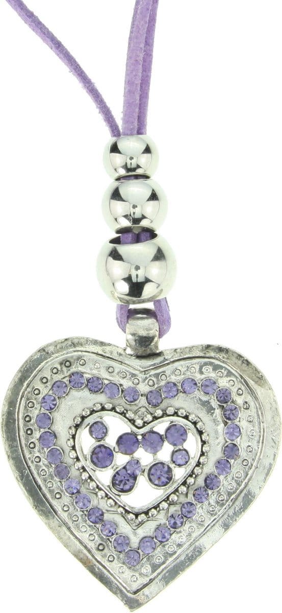 Behave - Lange ketting met bewerkt hart met steentjes - 79 cm