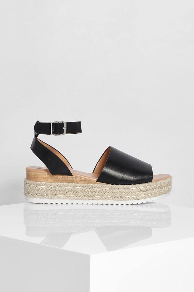 boohoo Dames 2-Delige Espadrille Flatform | Zwart | Maat: 36