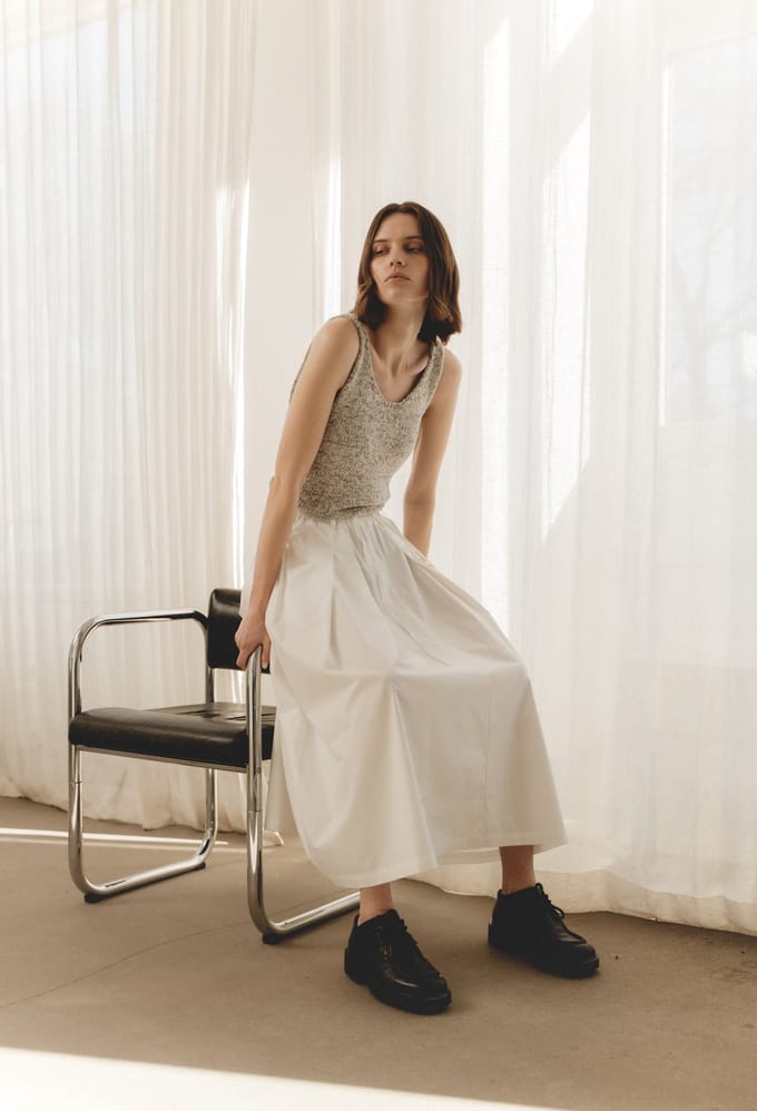 Poplin long skirt | Panna - Panna / S