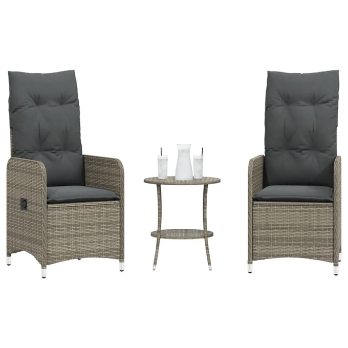 vidaXL - Tuinstoelen - 2 - st - verstelbaar - met - tafel - poly - rattan - grijs