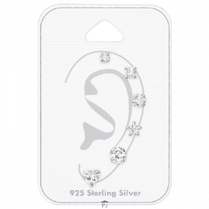Zilveren studs oorbellen zes op kaart - 925 sterling zilver