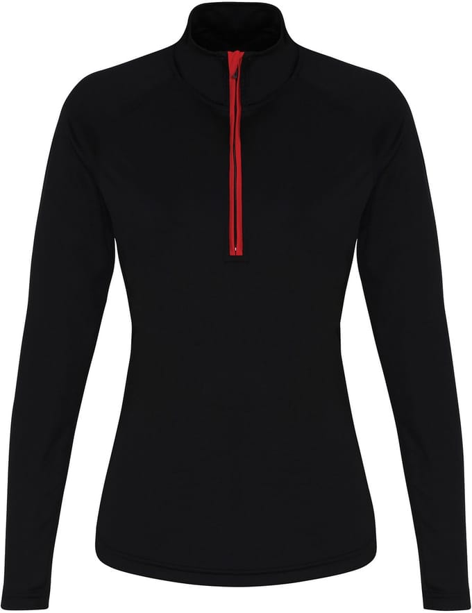 TriDri Women´s Long Sleeve Performance ¼ Zip TR120 - black/red - L