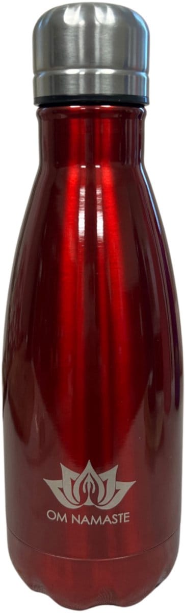 Drinkfles thermosfles klein donkerrood glans Om Namaste RVS