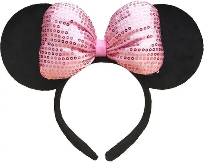 Muizenoren roze glitter - grote strik