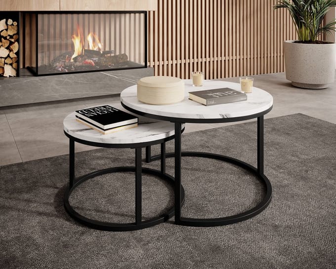 Meubella - Salontafel Rica - Wit marmerlook - Set van 2