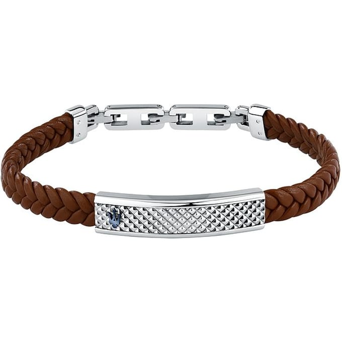 Maserati Jewels Bracelet en Acier Inoxydable Argenté Avec Cuir Recyclé Marron JM525AVE37 Pour Homme gray