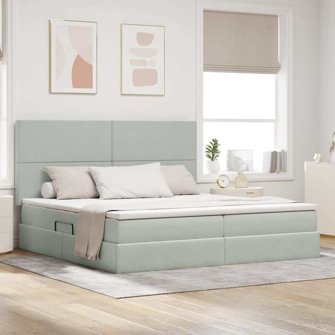 vidaXL - LED - opbergbed - met - matras - Lichtgrijs - 200 - x - 200 - cm - Fluweel