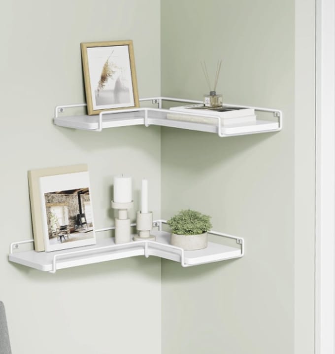 MAZAZU - Hoekplank Wit - Wandplank van Hout en Metaal - Modern Design - 29x40x4 cm - Set van 2