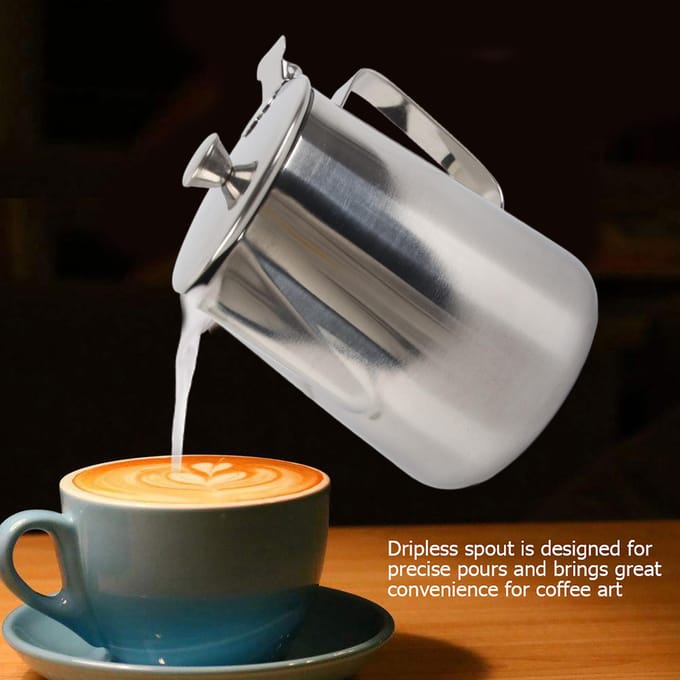 Roestvrijstalen Koffiekop Mok Melkopschuitlepel Kan met Deksel voor Latte Koffiekunst(1000 ml) gray