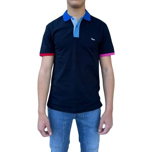polo met hals en contrasterende randen man blauw marine