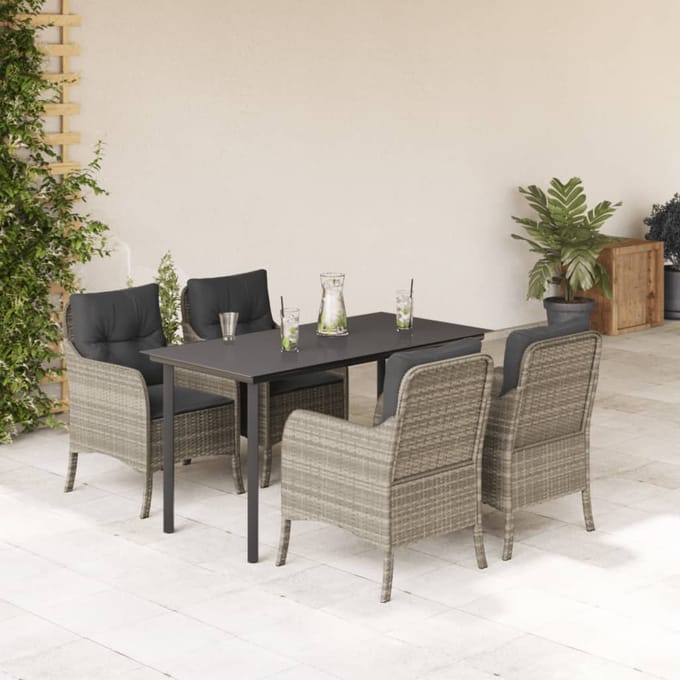 vidaXL - 5-delige - Tuinset - met - kussens - poly - rattan - lichtgrijs