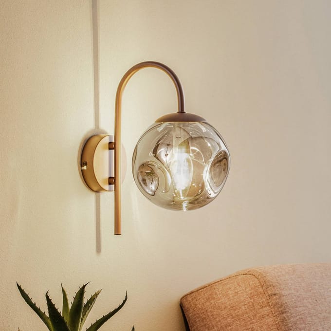 Lindby - wandlamp - 1licht - Glas, ijzer - H: 28.6 cm - E14 - rookgrijs, koffie
