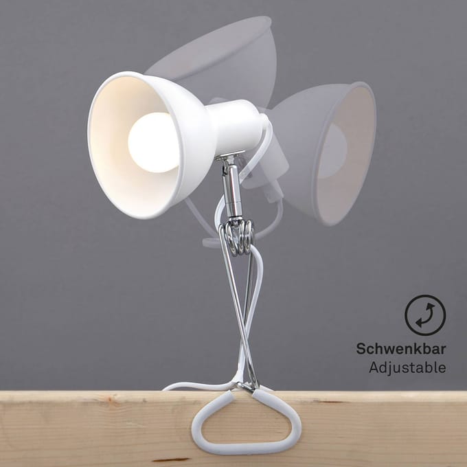 BRILONER Fix - Klemlamp - bureaulamp met E14 fitting - incl. aan- en uitschakelaar - klemspot met snoer 140cm - wit