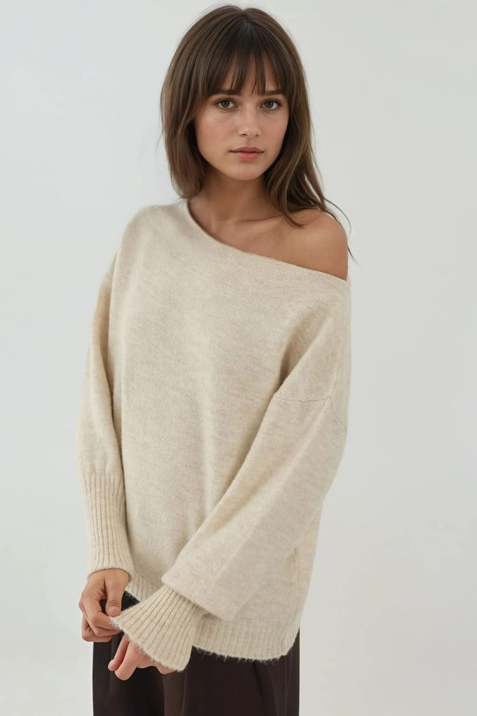 Zachte Textuur Off Shoulder Gebreide Trui