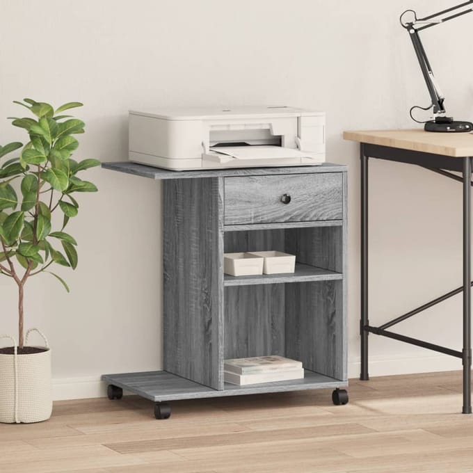 vidaXL - Printerkastje - met - wielen - 60x40x68,5 - cm - grijs - sonoma - eikenkleur