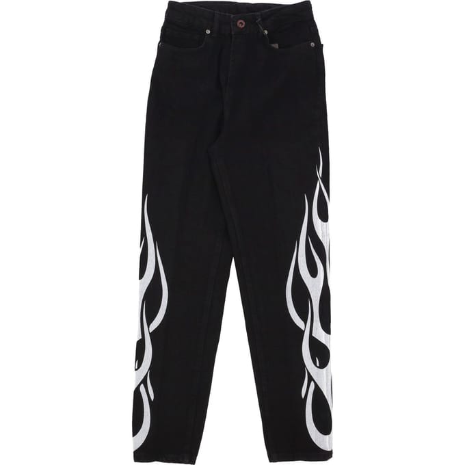 Heren Jeans Flames Denim Broek Zwart/wit