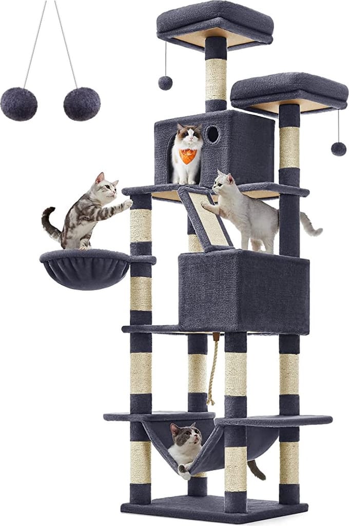 FurnStar - Kattenboom XXL - Krabpaal - Donker Grijs - 60x50x206cm