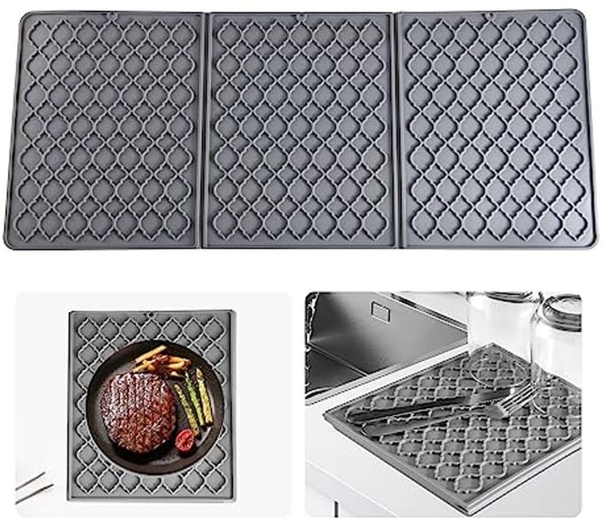 Siliconen Afdruipmat voor Bestek - Opvouwbaar, Hittebestendig en Antislip, 60 x 25.5 cm, Grijs