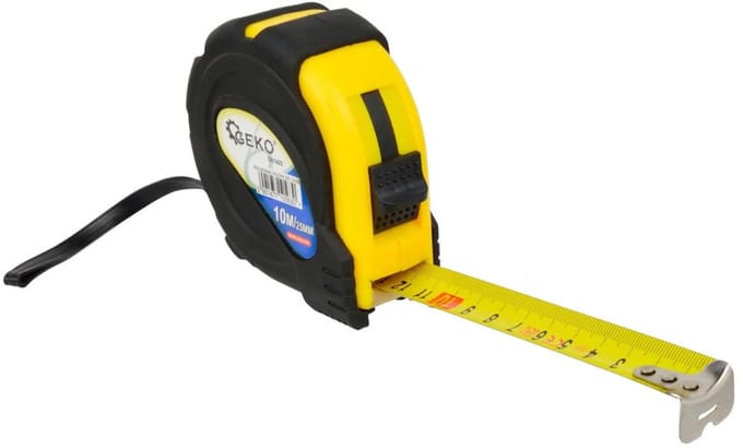 GEKO Rubberen meetlint - 10 m - 25 mm - schokbestendig - antislip haak