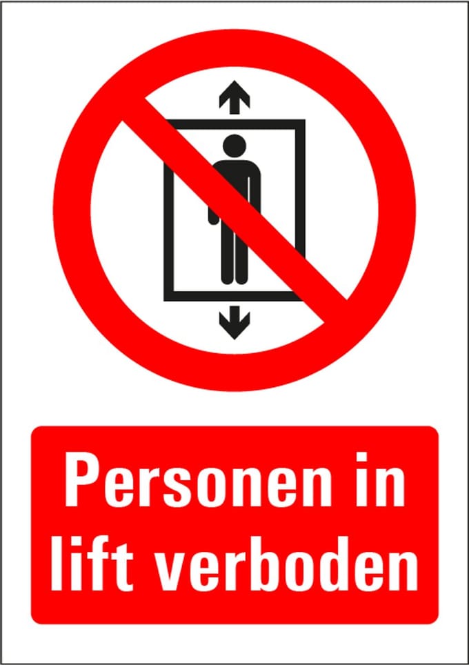 Verboden personen in lift sticker met tekst 148 x 210 mm