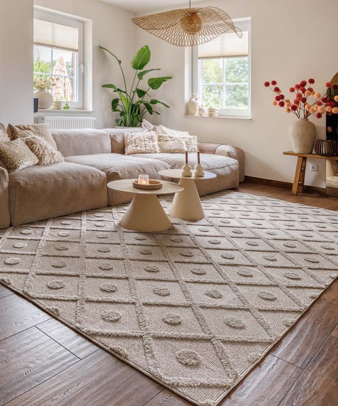 Scandinavisch vloerkleed - Arc Diamond beige 80x150