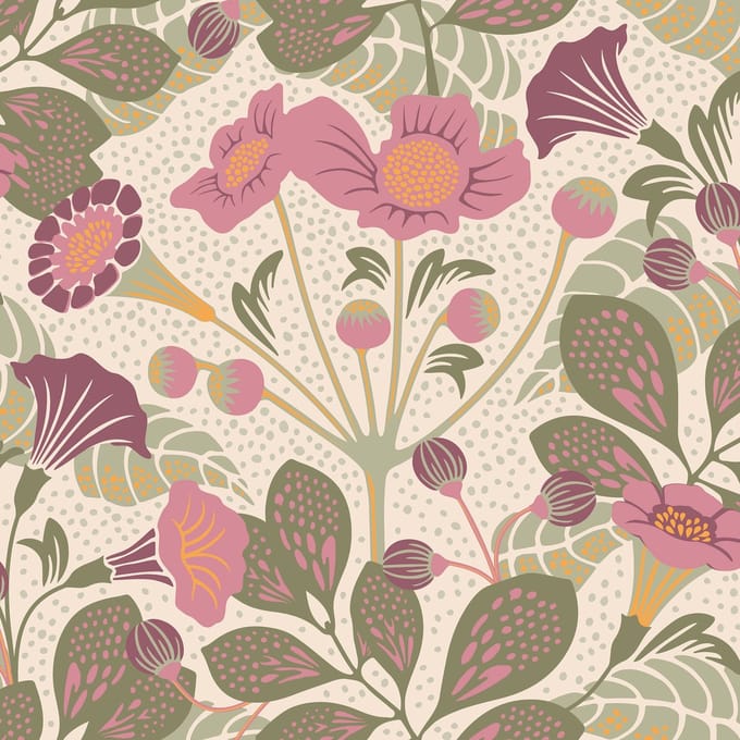 Boråstapeter Vliesbehang 1474 - Swedish Designers - Botanisch Roze - 53cm x 10.05m