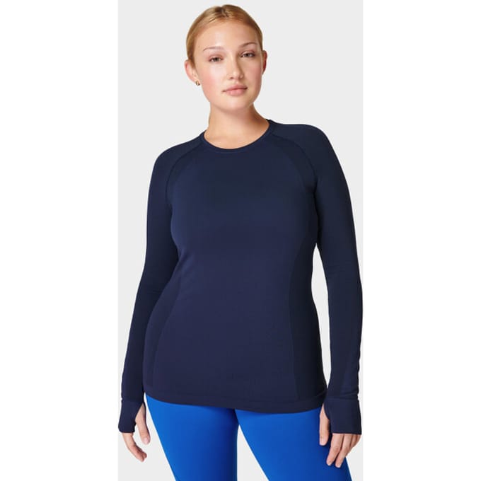 Sweaty Betty Athlete Seamless Workout Long Sleeve Top BLAUW - Maat M