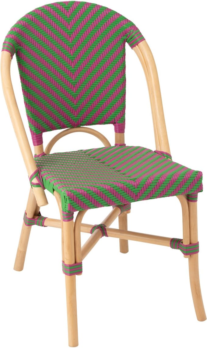 J-Line stoel Ego - riet - roze/groen - 2 stuks