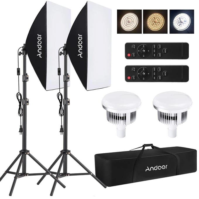 Andoer Studio Fotografie Lichtset Softbox Verlichtingsset met 85W 2800K-5700K Tweekleurige temperatuur US Plug black