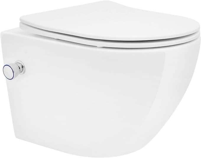 Keramisch wandcloset, 49 cm lang, randloos met bidet & soft-close Luxebath