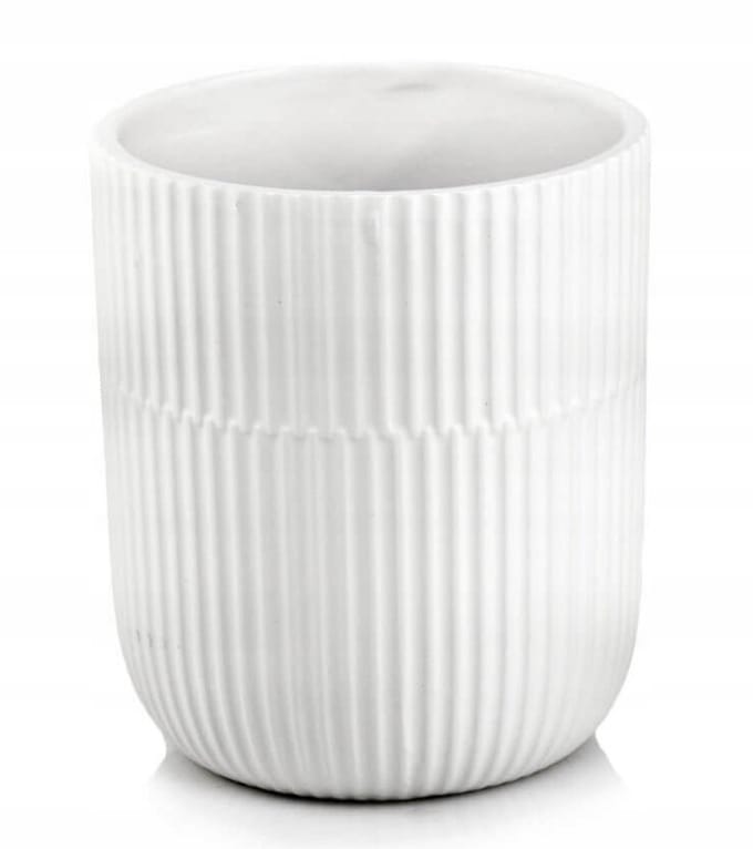 Polnix - Keramische Bloempot - Okrug - Wit - Mat - Ribbels - 13cm