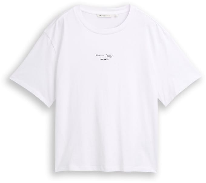 Tom Tailor Denim - Boxy fit T-shirt met borduursel - Maat XXL - White