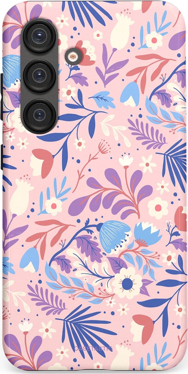 Casetastic hoesje geschikt voor Samsung Galaxy S25 - Dubbellaagse bescherming - Bloeispel - Fashion Case - Lichtroze Lavendel Crème Lichtgrijs