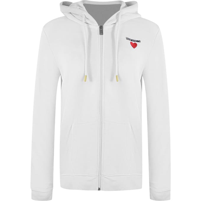 Love Moschino Small Bold Heart Logo White Zip Hoodie