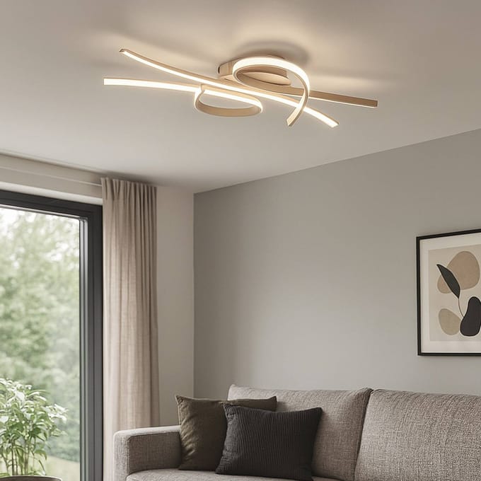 FISCHER & HONSEL LED plafondlamp Biba, zandkleurig, lengte 100 cm, metaal, CCT
