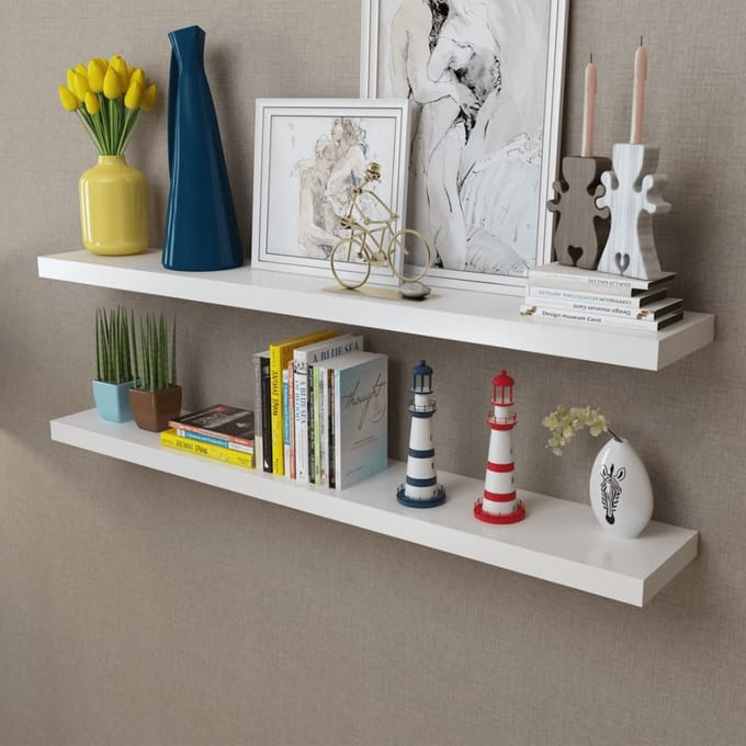 vidaXL - Wandplanken - MDF - zwevend - voor - boeken/dvd - wit - 2 - st