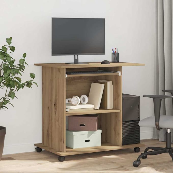 vidaXL - Computerbureau - 80x50x75 - cm - bewerkt - hout - artisanaal - eikenkleur