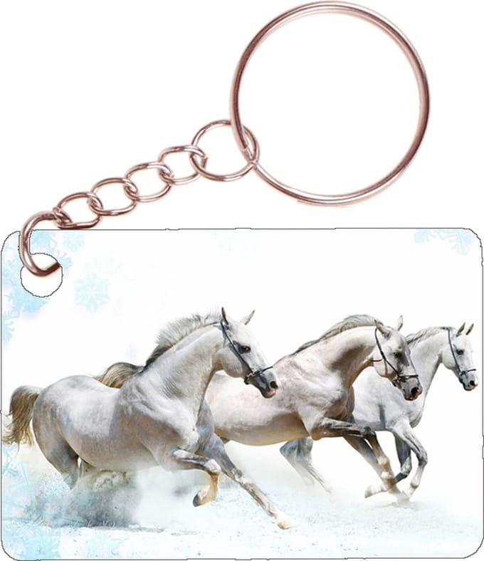 Sleutelhanger 6x4cm - Witte Paarden in Galop