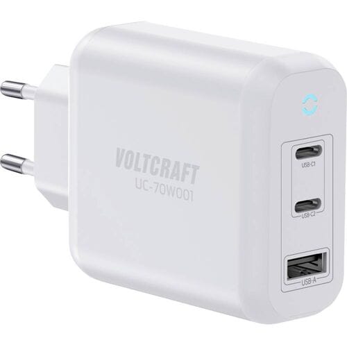 VOLTCRAFT UC-70W001 USB-oplader 70 W 1x USB-A, 2x USB-C Fast Charge, USB PD 3.2 Wit Binnen GaN