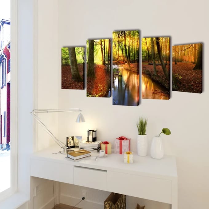 vidaXL - Canvas - muurdruk - set - bos - 100 - x - 50 - cm